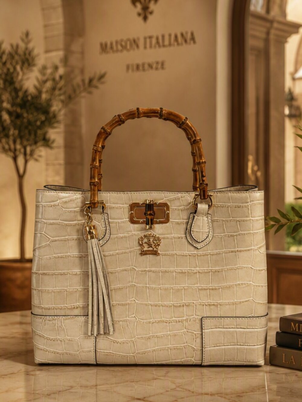 Pratesi Sarteano Croc Embossed Leather Bag
